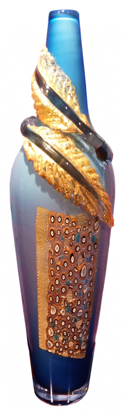 Turquoise Vessel w/ 2 Feathers
